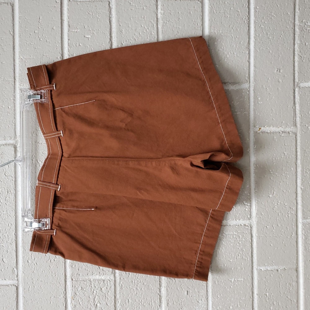 High-Waist Tie-Belt Women's Shorts — Rust Brown - Picture 5 of 5